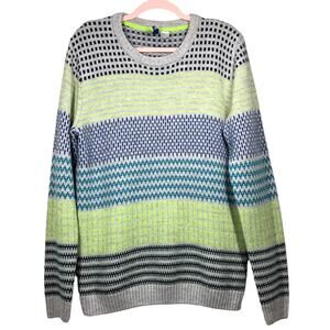 DIVIDED Gray Blue Green Striped Long Sleeve Knit Sweater Medium